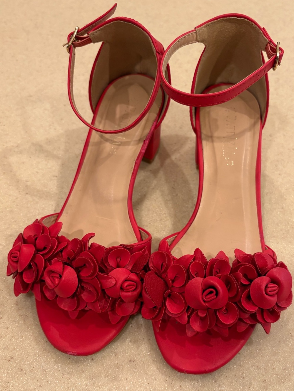Patrizia Red Floral Block 2” Heel Tomika Sandals with Ankle Strap